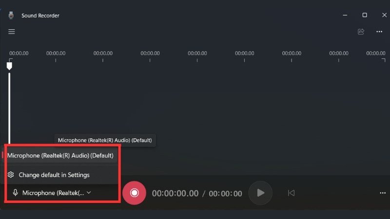 Lựa chọn thiết bị micro để ghi âm trên laptop Win 11