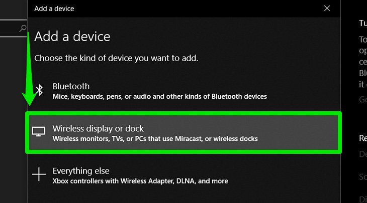 Lựa chọn Wireless display để trình chiếu màn hình laptop lên TV không dây