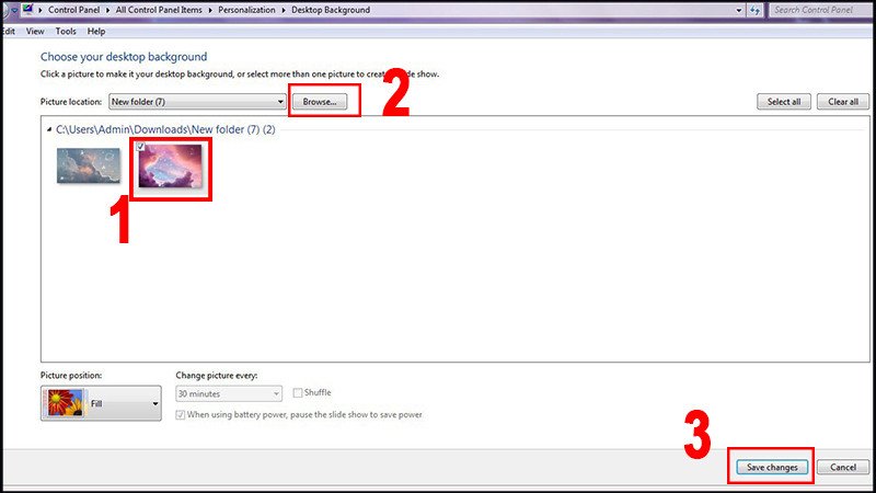Lưu các thay đổi hình nền laptop trên Windows 7