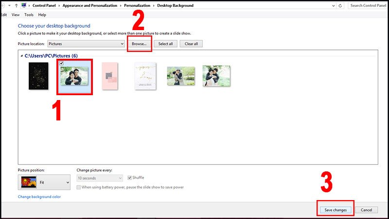 Lưu các thay đổi hình nền laptop trên Windows 8