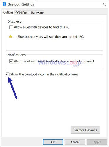 Lưu cài đặt hiển thị biểu tượng Bluetooth trên máy tính xách tay