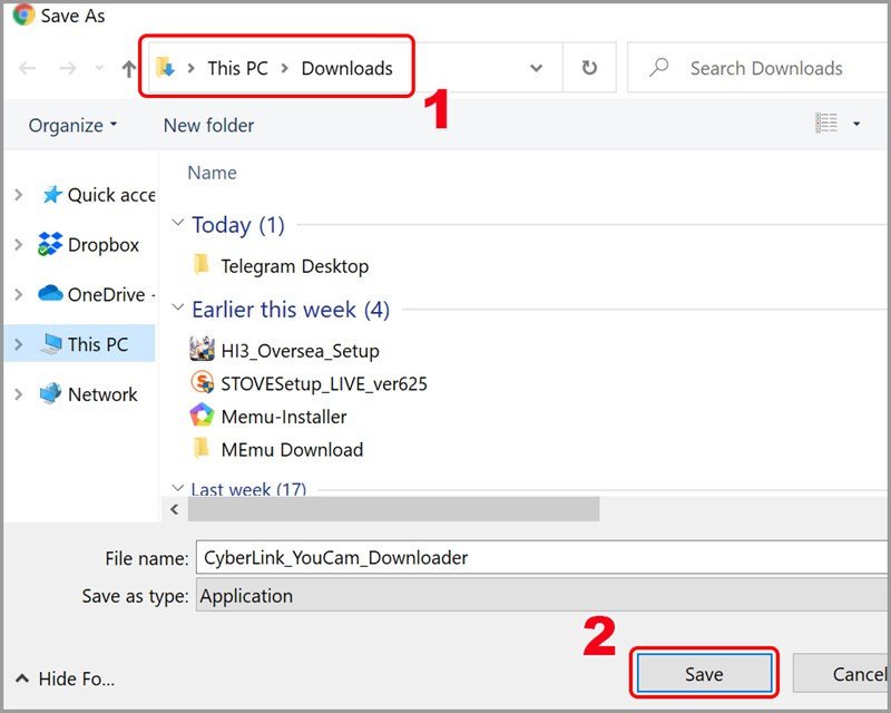 Lưu file cài đặt để mở camera trên laptop