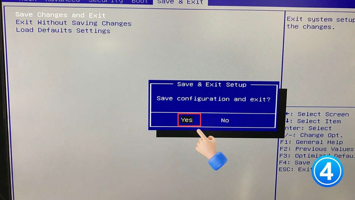 Lưu thay đổi và thoát BIOS để hoàn tất quá trình reset card màn hình