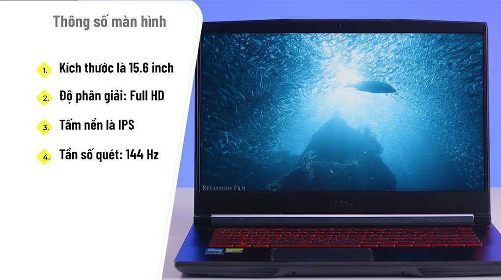 Màn hình 144Hz sắc nét của laptop MSI Gaming GF63 12VE-460VN