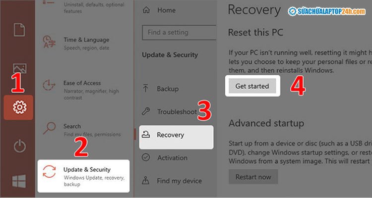 Màn hình cài đặt để bắt đầu quá trình Reset PC trên Windows