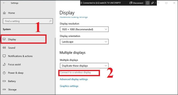 Màn hình cài đặt Display với tùy chọn kết nối không dây
