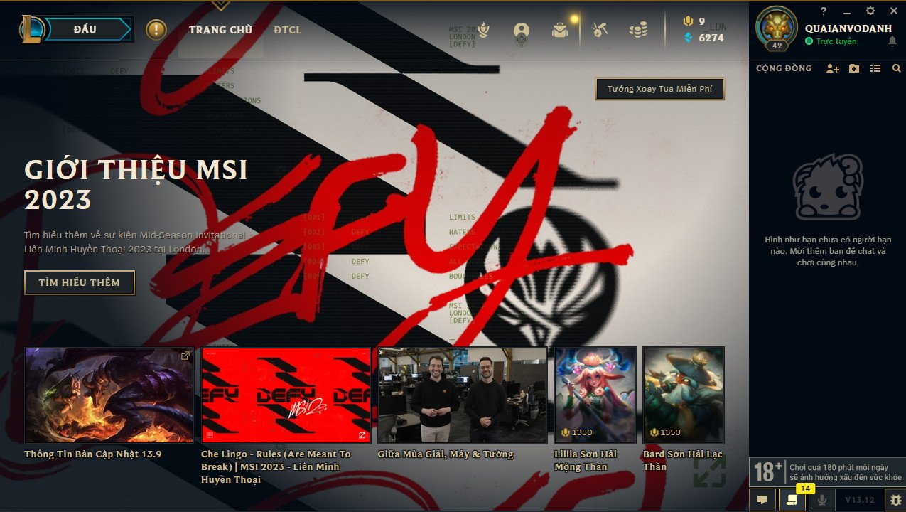 Màn hình chính của Đấu Trường Chân Lý sẵn sàng để bắt đầu một trận đấu mới trên laptop