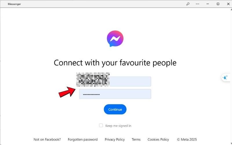 Màn hình đăng nhập Facebook Messenger yêu cầu thông tin tài khoản.
