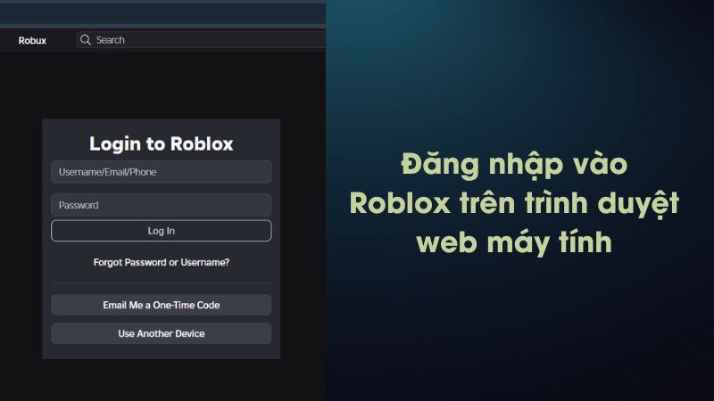Màn hình đăng nhập tài khoản Roblox trên trình duyệt web của máy tính laptop