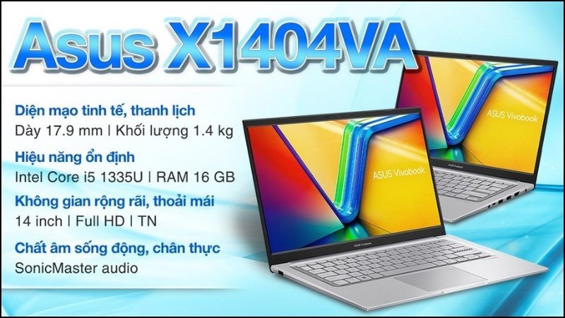 Màn hình Full HD sắc nét trên laptop sinh viên kinh tế Asus Vivobook 14