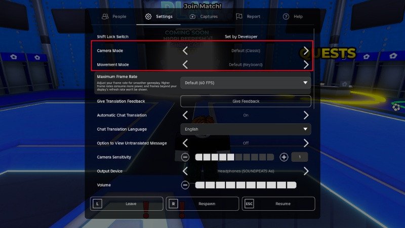 Màn hình hiển thị gameplay Roblox đang hoạt động, cho thấy hệ thống đã nhận diện chuột và bàn phím trên máy tính laptop