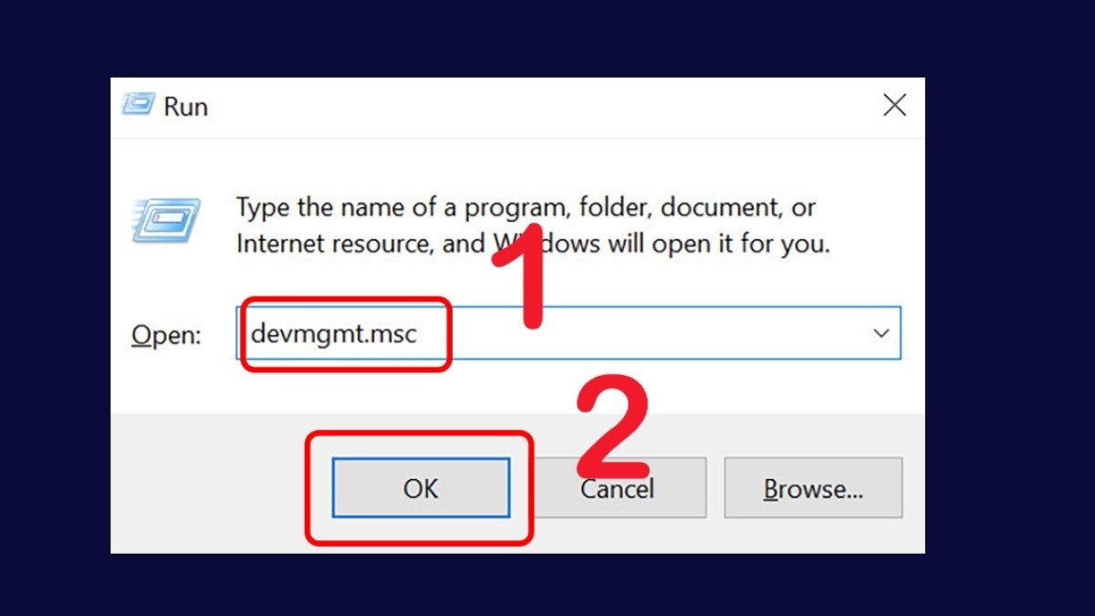 Màn hình hiển thị hộp thoại Run sau khi nhấn tổ hợp phím Windows + R trên laptop