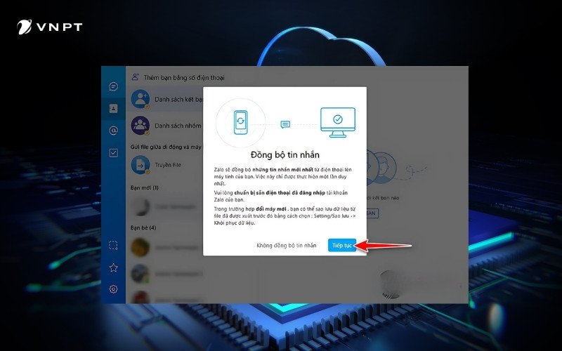 Màn hình hiển thị quá trình đồng bộ hóa tin nhắn Zalo từ điện thoại sang laptop