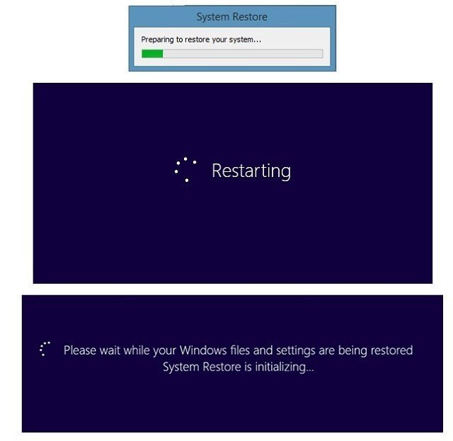 Màn hình hiển thị quá trình khôi phục hệ thống Windows 7