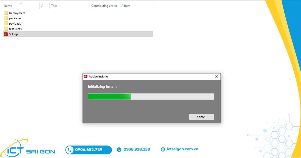Màn hình khởi động quá trình cài đặt Photoshop trên máy tính