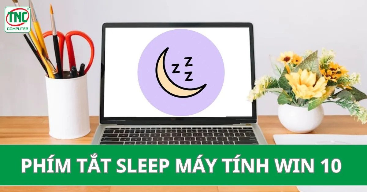 Màn hình laptop hiển thị các tùy chọn năng lượng, trong đó có chế độ Sleep