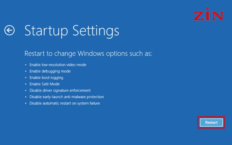Màn hình lựa chọn chế độ Safe Mode giúp thoát khởi restarting trên laptop