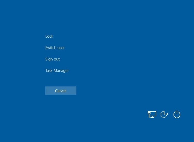 Màn hình lựa chọn tính năng sau tổ hợp Ctrl Alt Delete khi quên mật khẩu laptop Dell