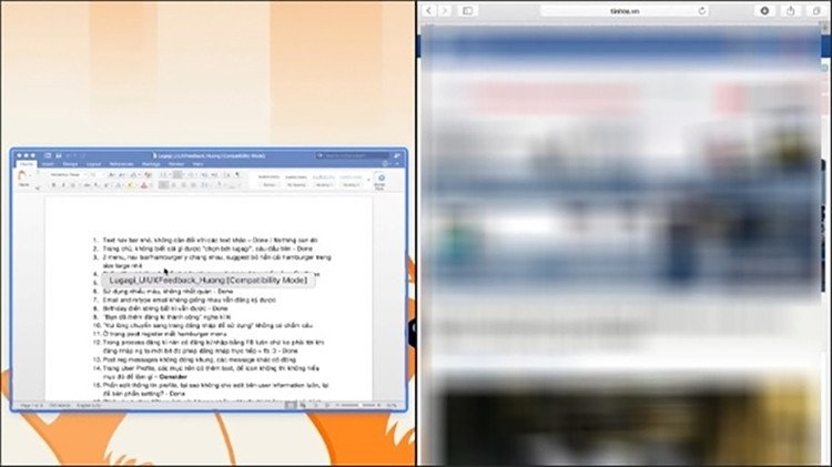 Màn hình MacBook hiển thị hai cửa sổ ứng dụng đã được chia đôi thành công bằng Split View