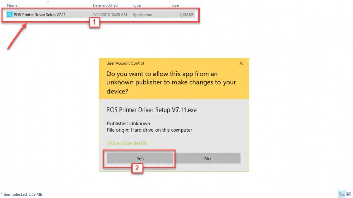 Màn hình máy tính hiển thị quy trình cài đặt driver cho máy in nhiệt