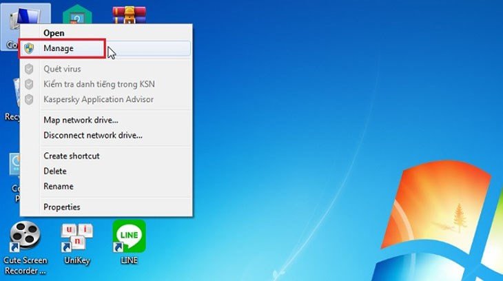 Màn hình máy tính với menu chuột phải trên biểu tượng My Computer, hướng dẫn xử lý chuột cảm ứng laptop bị đơ.