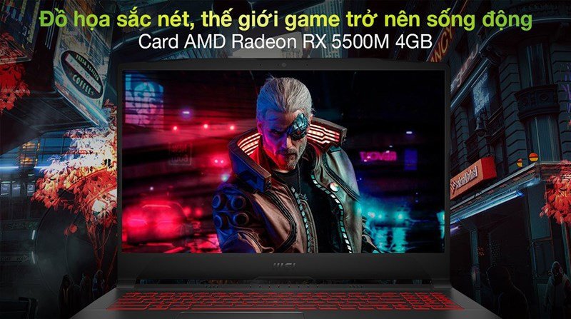Màn hình MSI Gaming Bravo 15 B5DD R7 hiển thị cảnh game sắc nét, minh họa khả năng đồ họa mạnh mẽ