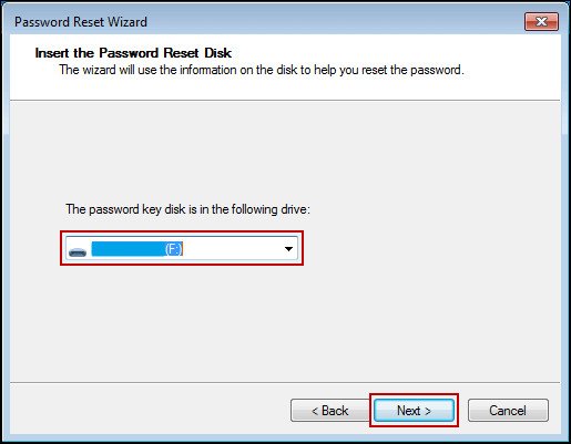 Màn hình Password Reset Wizard khi sử dụng đĩa khôi phục