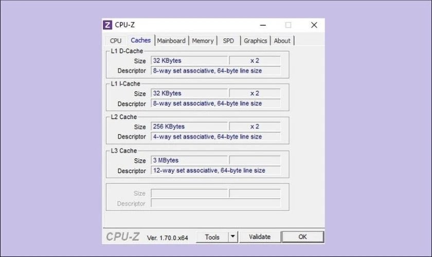 Màn hình phần mềm CPU-Z hiển thị thông tin chi tiết về CPU và các thông số liên quan