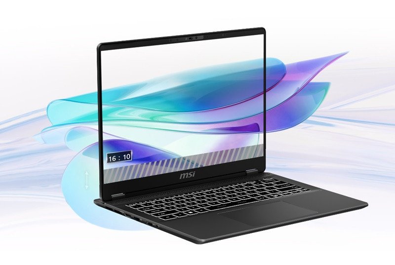 Màn hình QHD 2.8K sống động và chân thực của laptop MSI Prestige 14 AI Studio, lý tưởng cho công việc sáng tạo đồ họa và chỉnh sửa hình ảnh chuyên nghiệp.