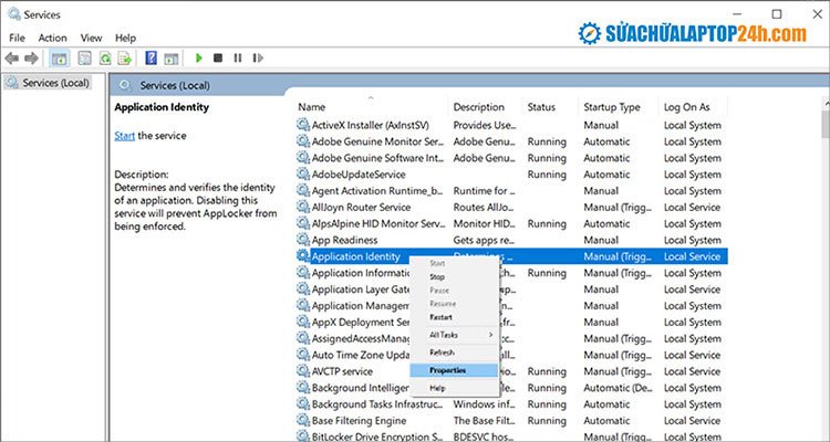 Màn hình quản lý các dịch vụ của Windows để vô hiệu hóa những dịch vụ không cần thiết