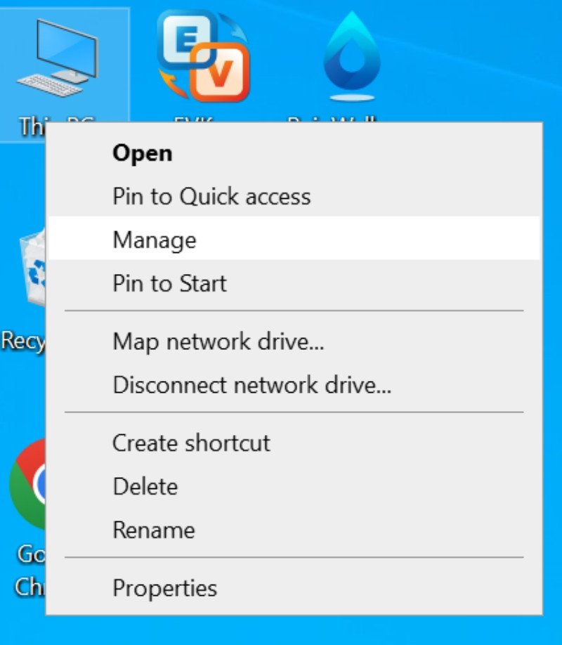 Màn hình quản lý máy tính Computer Management, hiển thị tùy chọn "Manage" từ This PC, là một cách khác để quản lý và thay đổi mật khẩu máy tính HP
