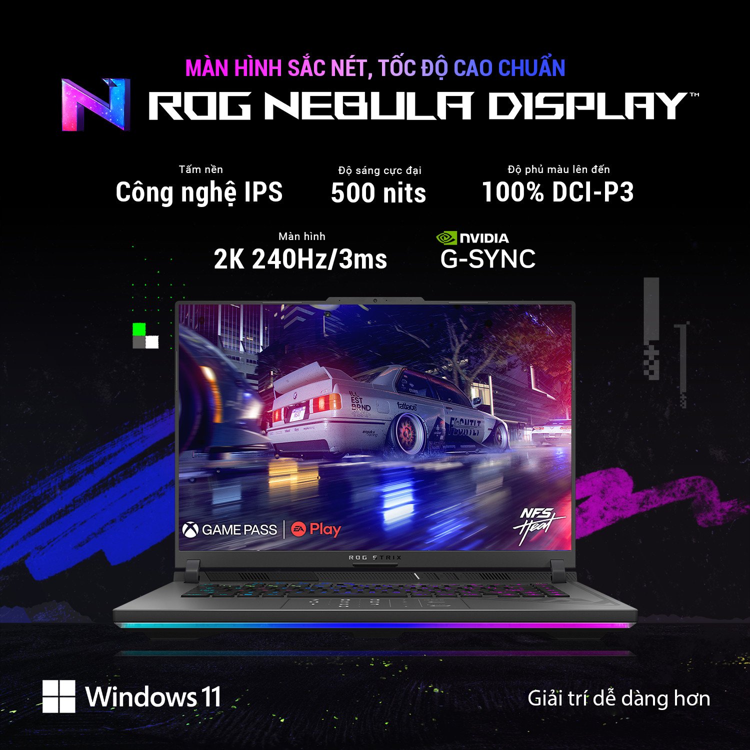 Màn hình ROG Nebula Display sắc nét trên Asus ROG Strix G16 G614JU-N3135W