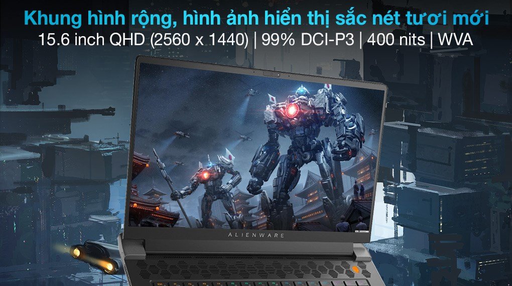 Màn hình rộng của Laptop Dell Gaming Alienware m15 R6, mang lại không gian làm việc thoải mái và trải nghiệm xem tốt.