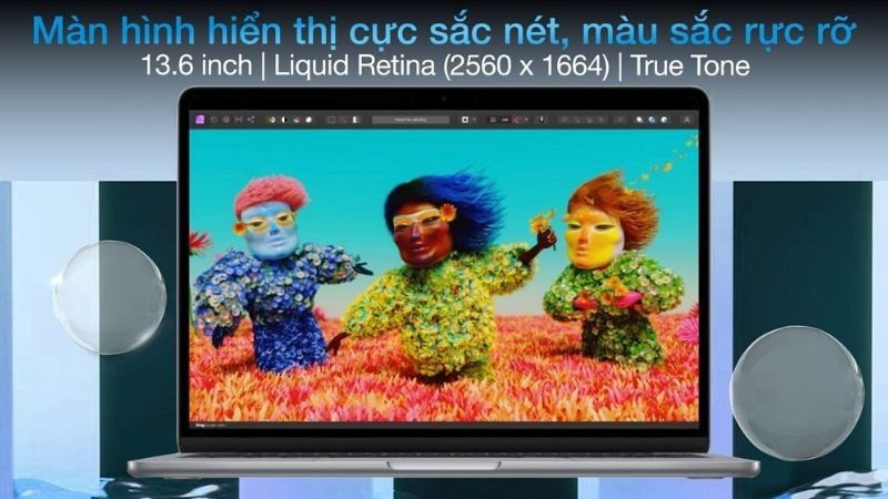 Màn hình sắc nét của MacBook Air M2 16GB, trải nghiệm đỉnh cao cho laptop mỏng nhẹ pin trâu cấu hình mạnh.