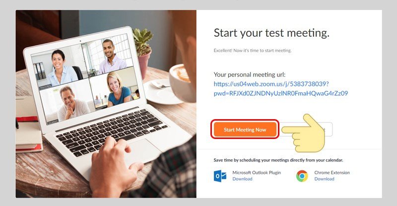 Màn hình "Start Meeting Now" báo hiệu tài khoản đã sẵn sàng