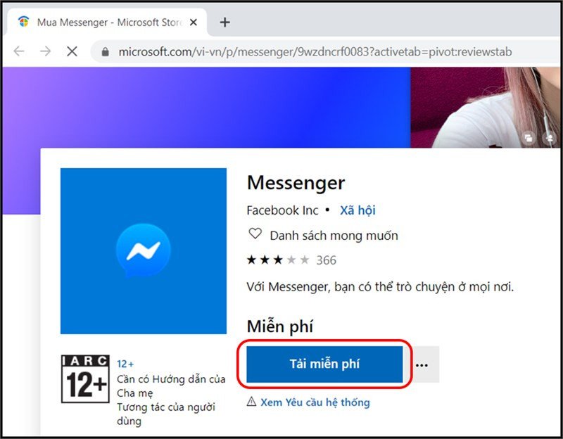 Màn hình tải ứng dụng Messenger trên Microsoft Store
