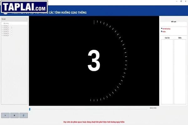 Màn hình thi thử đang đếm ngược 3 giây trước khi video tình huống bắt đầu phát