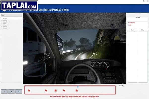 Màn hình thi thử đang hiển thị điểm canh mốc nguy hiểm của người dùng