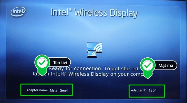 Màn hình tivi hiển thị hướng dẫn bật tính năng Wireless Display