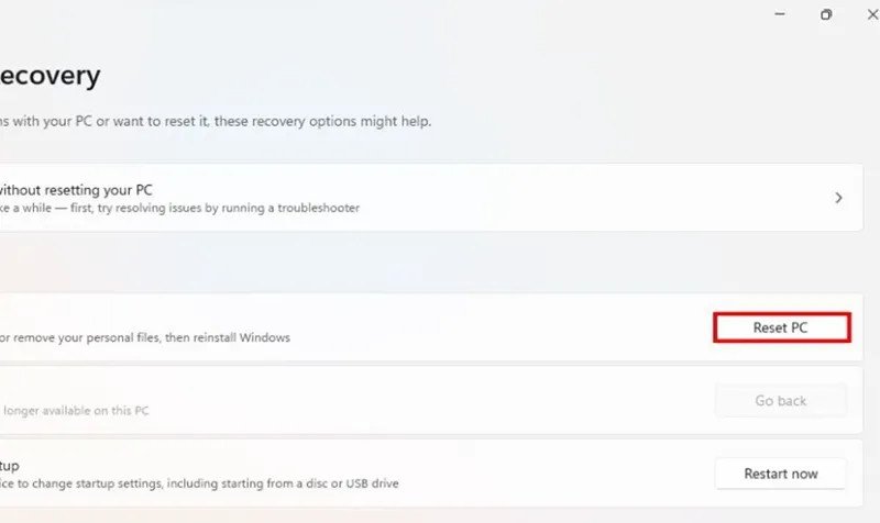 Màn hình tùy chọn Reset PC để khắc phục lỗi hệ điều hành Dell