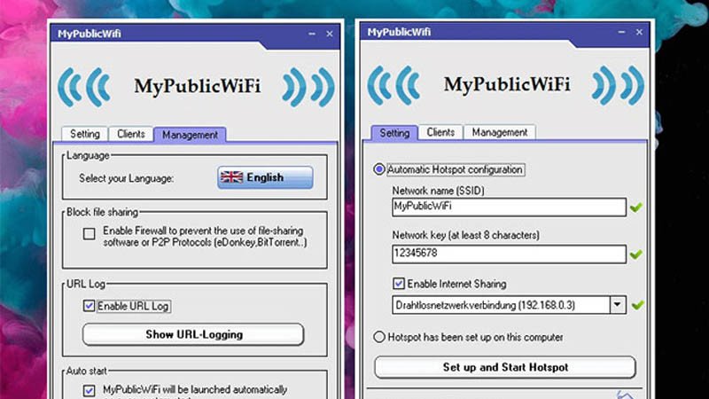 Màn hình ứng dụng chia sẻ mạng MyPublicWiFi