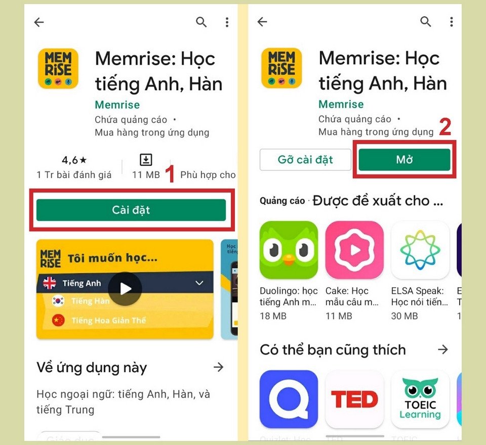 Màn hình ứng dụng Memrise với các bài học tiếng Trung miễn phí trên laptop
