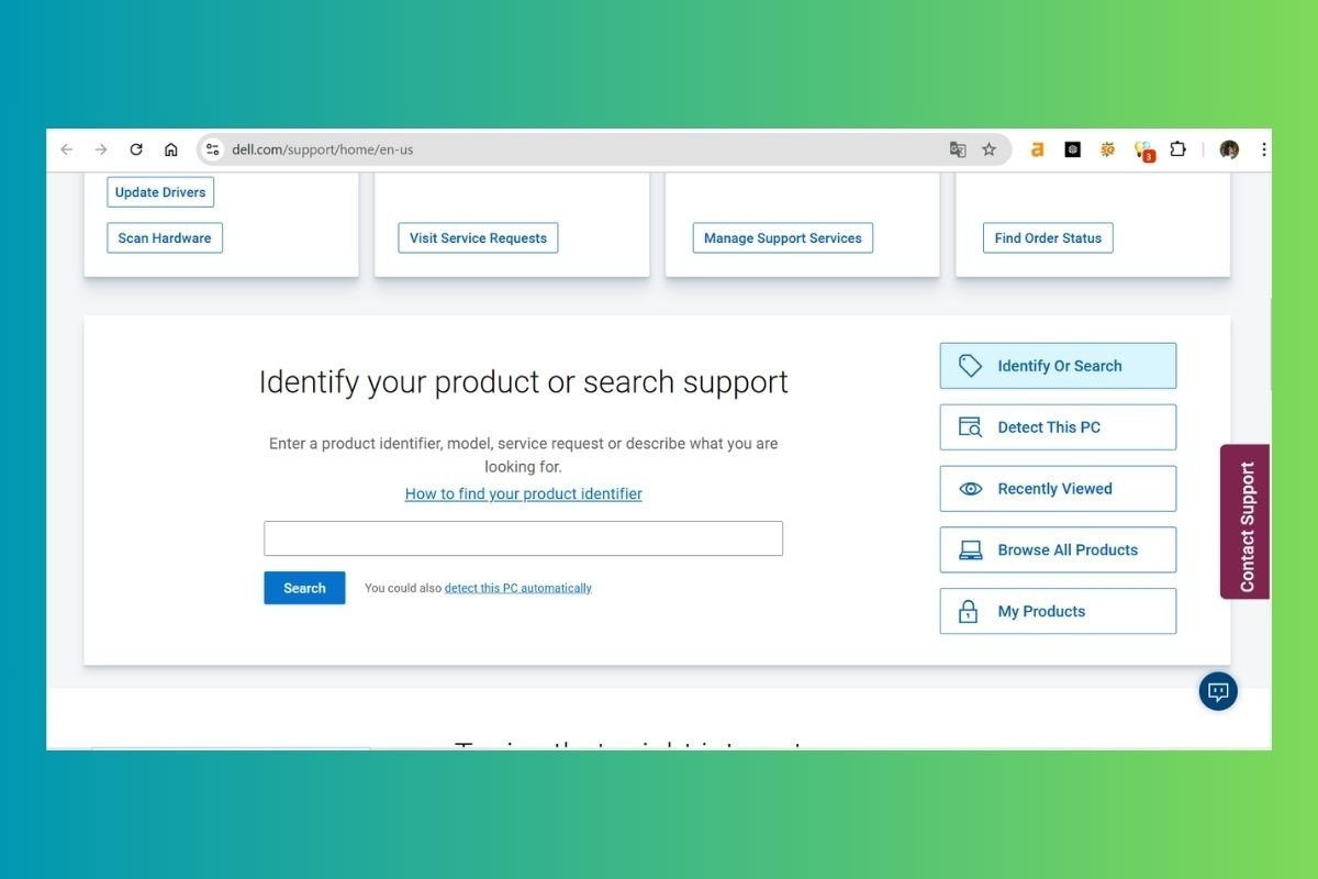 Màn hình website Dell Support, nơi người dùng có thể tra cứu thông số và bảo hành laptop Dell bằng Service Tag.