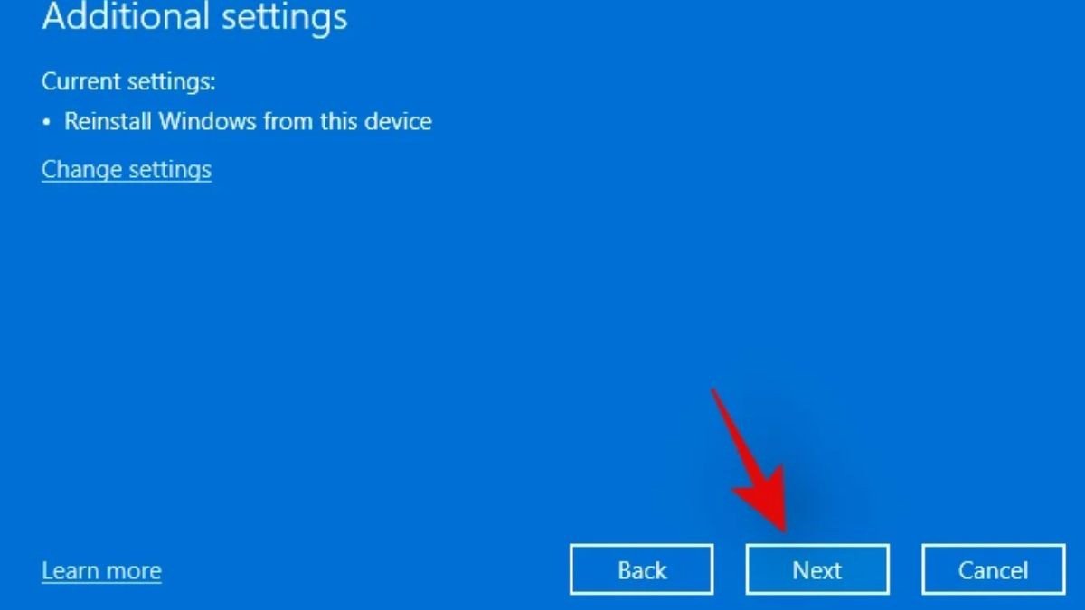 Màn hình xác nhận cuối cùng trước khi reset laptop Dell trên Windows 11