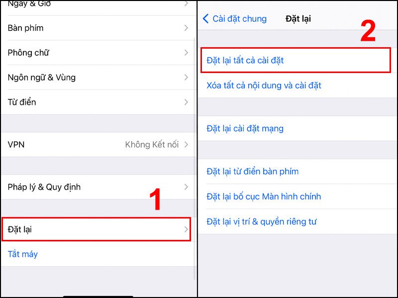 Màn hình xác nhận đặt lại tất cả cài đặt trên iPhone