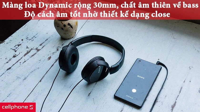 Màng loa Dynamic 30mm của tai nghe Sony MDR-ZX110AP cho chất âm sống động và cách âm hiệu quả