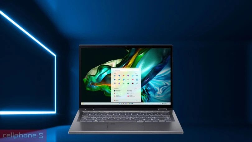 Mặt dưới của máy tính Acer Aspire 5 Spin 14 cho thấy hệ thống tản nhiệt và các chi tiết cấu tạo.