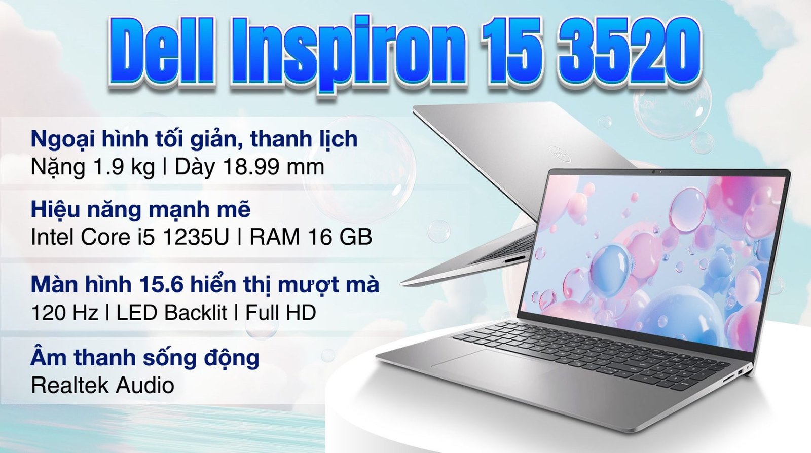 Máy tính Dell Inspiron 15 với thiết kế bền bỉ, cấu hình ổn định, phù hợp người dùng văn phòng