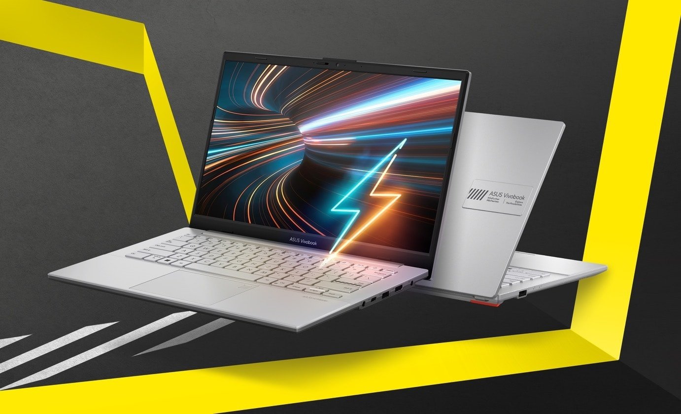 Máy tính xách tay Asus Vivobook E1404FA 14 inch màu xanh, thể hiện màn hình viền mỏng NanoEdge