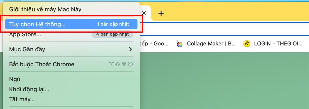Menu Apple trên macOS, chọn "Tùy chọn Hệ thống" để truy cập cài đặt Bluetooth cho tai nghe không dây.